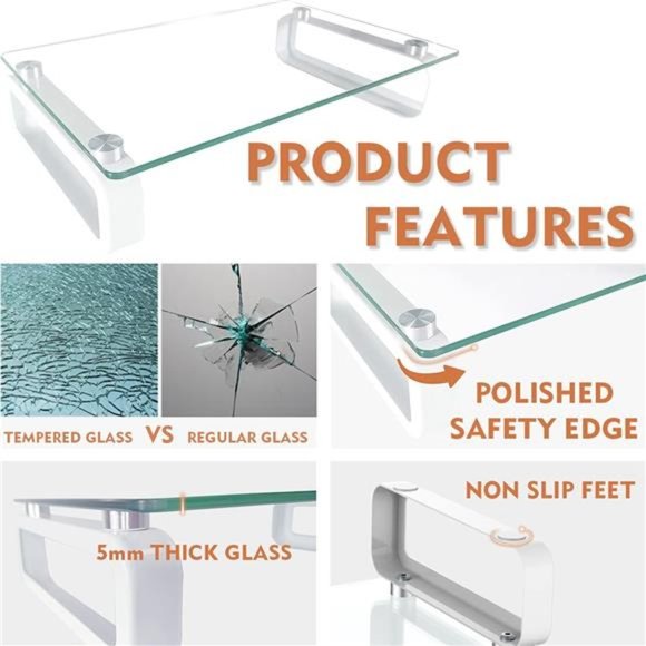 Clear Computer Monitor Stand Riser Multi Media Desktop Stand w/ Tempered Glass - Picture 2 of 7